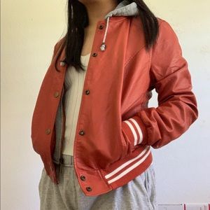 leather jacket with hood